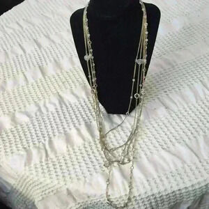 Long layered necklace silver tone